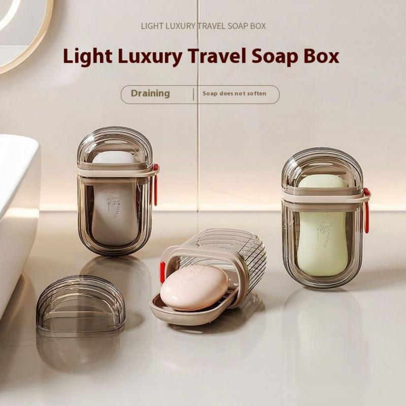 Portable Soap Box 1 Count Double Layer Sealed Drainage Soap Box Mini Light Luxury Soap Holder for Home Bathroom