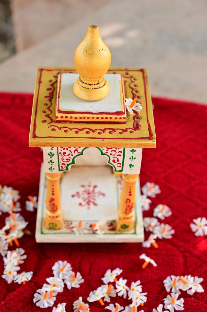 Embossed Painted Wood Mandir: Antique Finish Wall Shrine