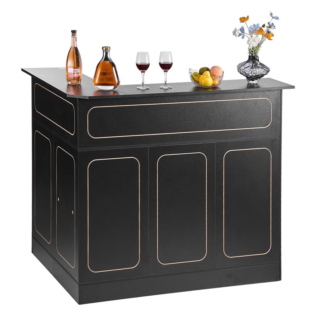 Home Bar Unit, L-Shaped Wine Bar Cabinet Table 4-Tier with Storage Shelves, Wine Glass Holder, 136 Kg Max Capacity, Wood Liquor Cabinet for Home,