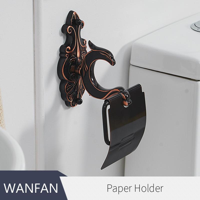 Paper Holders Toilet Wall Mounted Brass Roll Tissue Holder For Paper Towel Bathroom Accessories Black WC Paper Shelf WF-88808