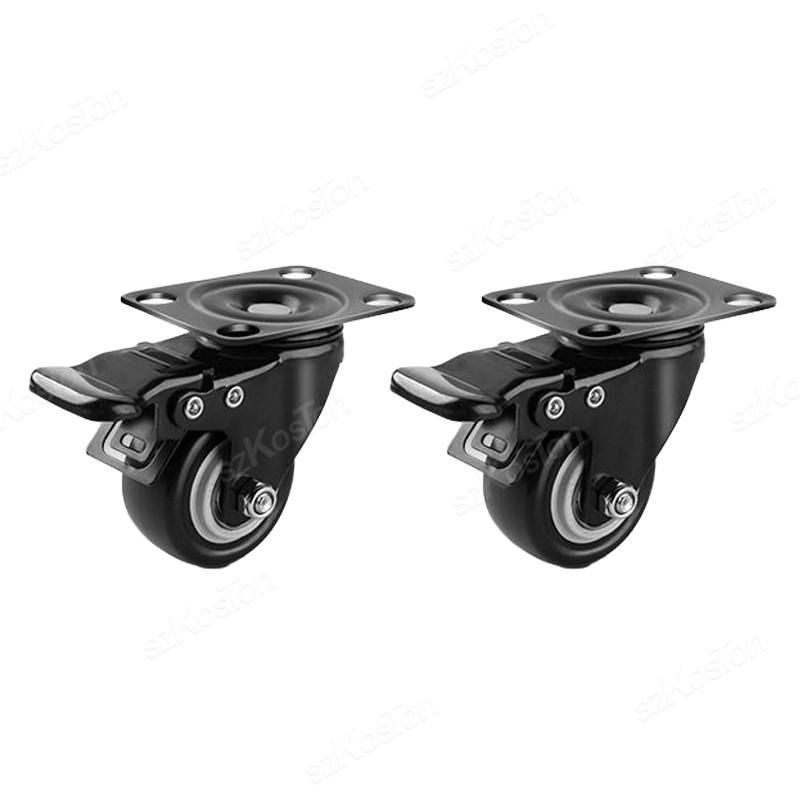 2pcs 1.5 inch 2inch Heavy Duty Black Swivel Castor Wheels Trolley Furniture Caster PP Material Flat Brake Gold Drill Caster