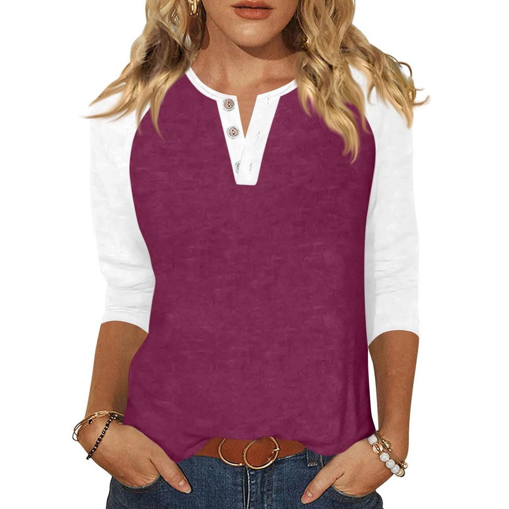 Women's T Shirt Print Button 3/4 Sleeve Daily Weekend Fashion Basic V- Neck Regular Top
