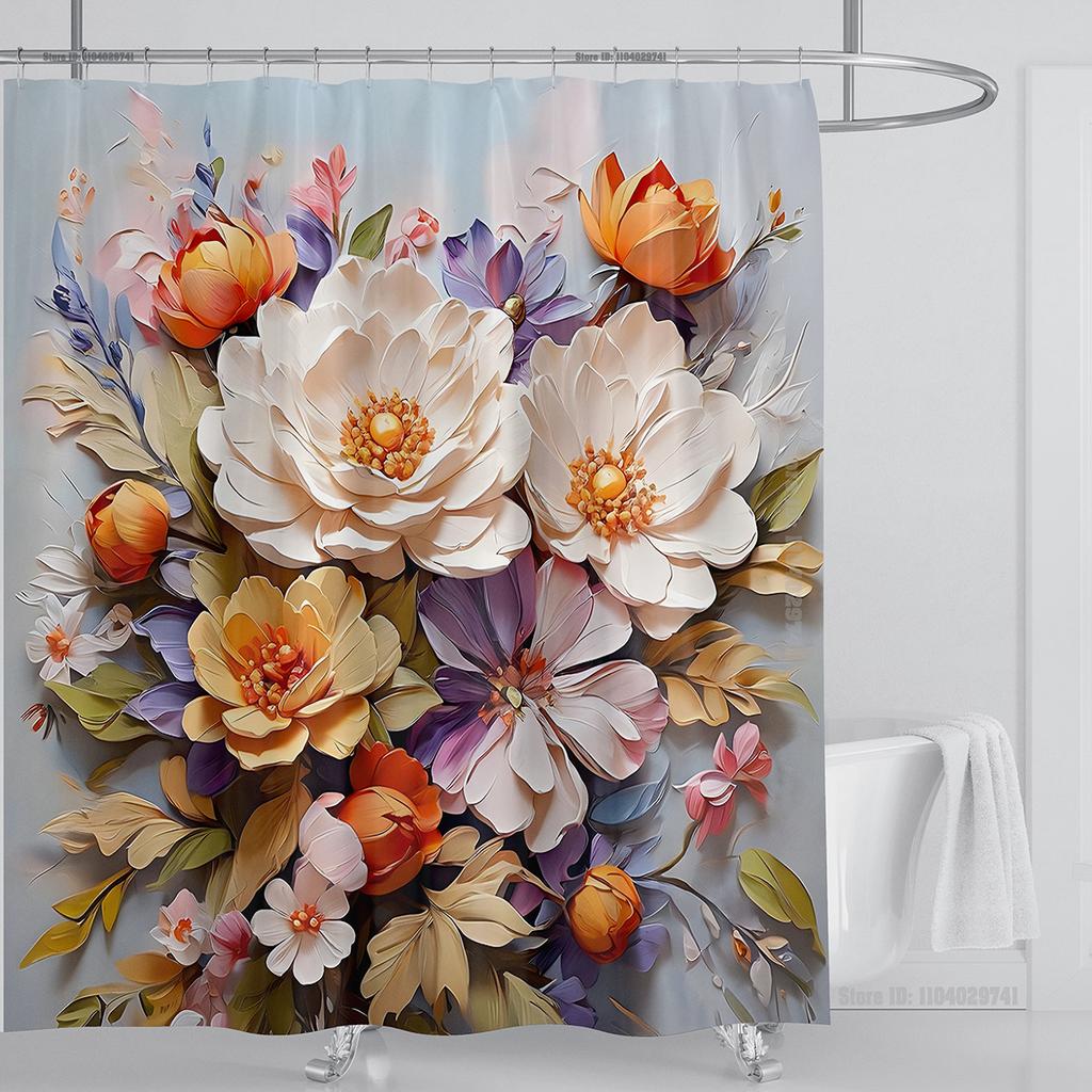 3D Flower Shower Curtain Set Colorful Printing Design Fabric Bathroom Decoration Waterproof Washable Shower Curtain With Hooks