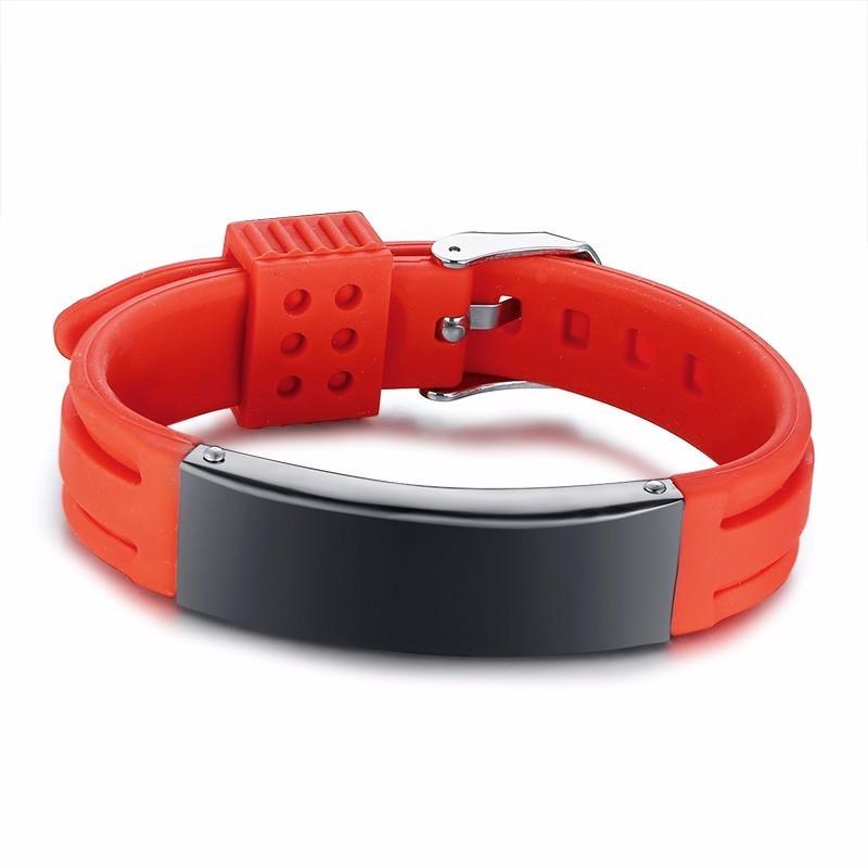 Personalized Silicone Bracelet In Black Watch Strap Band Wrist ID Elite 16mm Stainless Steel ID Tag Engravable Adjustable Bangle