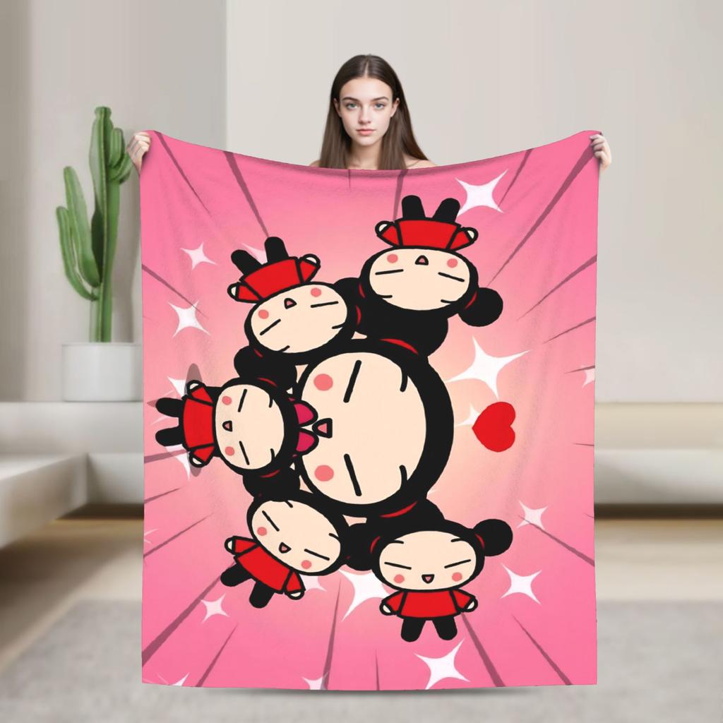Cute P-Pucca Anime Blankets Velvet Summer Breathable Super Warm Throw Blankets for Home Outdoor Rug Piece