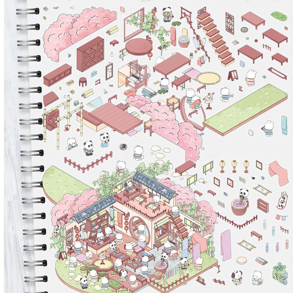 Rabbit Silk Dyeing Workshop Landscape Sticker Nostalgia Harajuku Laptop World DIY Art Stress Bicycle DIY Scene Decoration Sticke