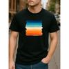 European Sizes Retro-style Gradient Color Blocks, Patterned Printed Round-neck T-shirt, Street Trend Casual Versatile Top
