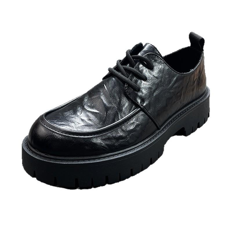 2025 spring new men's casual business platform heightening big head leather shoes men's black lace-up leather derby shoes