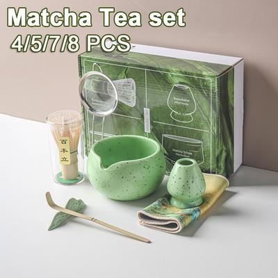 Ensemble 4/5/7/8 pièces Coffret cadeau Matcha traditionnel Fouet à Matcha en bambou Cuillère Bol à Matcha en céramique Porte-fouet Ensembles de service à thé japonais