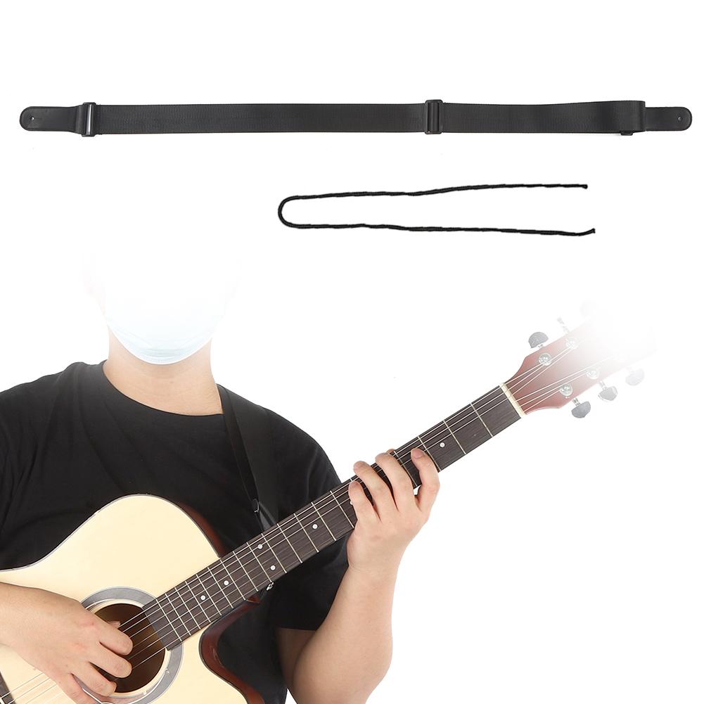 Guitar Strap Acoustic Electric Bass Ukulele Nylon Belt Adjustable TopGrain Leather Head(Black )