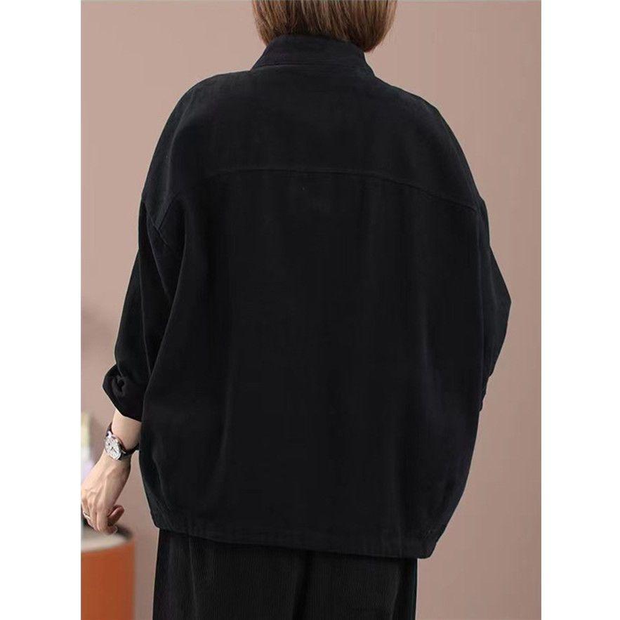 Damen locker geschnittene Baumwolljacke mit Stehkragen - Große Größen, Frühling/Herbst Freizeit-Strickjacke
