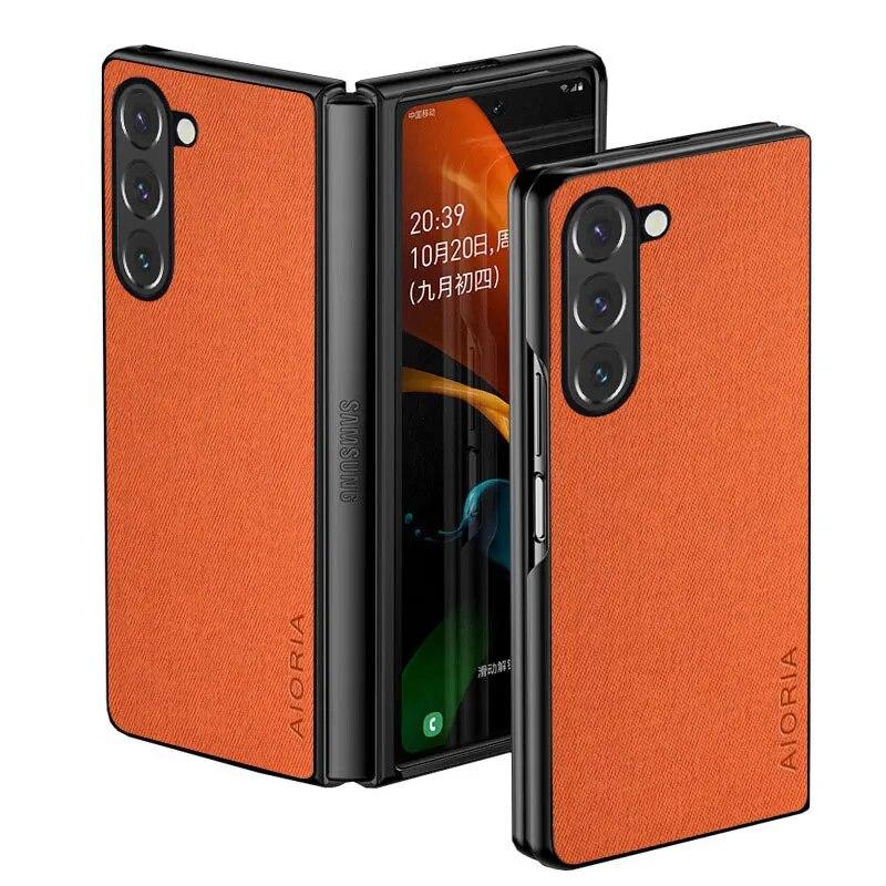 

Чехол для Samsung Galaxy Z Fold 5 4 3 5G Fold5, роскошный текстильный кожаный чехол для Samsung Galaxy Z Fold 5, чехол Z Fold 4 оранжевый