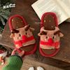 Christmas Reindeer Cartoon Plush Slippers Men Women Winter Comfortable Light Bedroom Shoes Furry Home Open-toed Slides