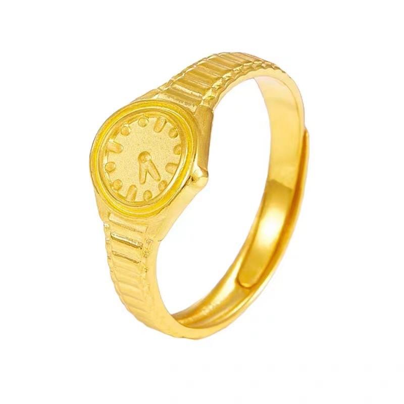 Adjustable Stylish Copper Gold Plated Ring Featuring Elegant 520 Gold Watch Design