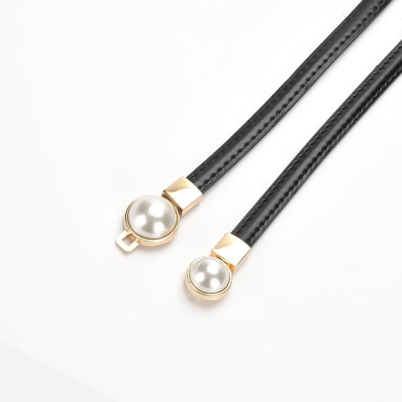 Pearl Buckle Thin Waistband Women's Dress Decoration Simple Niche Belt Waist Collection Retro Style Cowhide