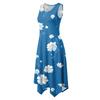 Women's Casual Sleeveless Floral Print Dress Mid-Length Round Neck Irregular Hem Summer Beach Dress