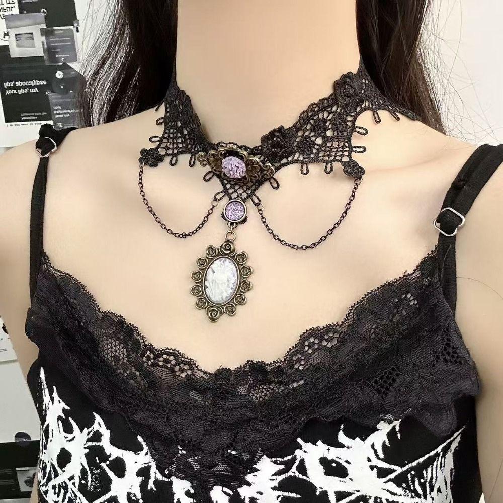 Handmade Black Lace Choker Vintage Style Lolita Lace Necklace Charm Gift Short Necklace Festival