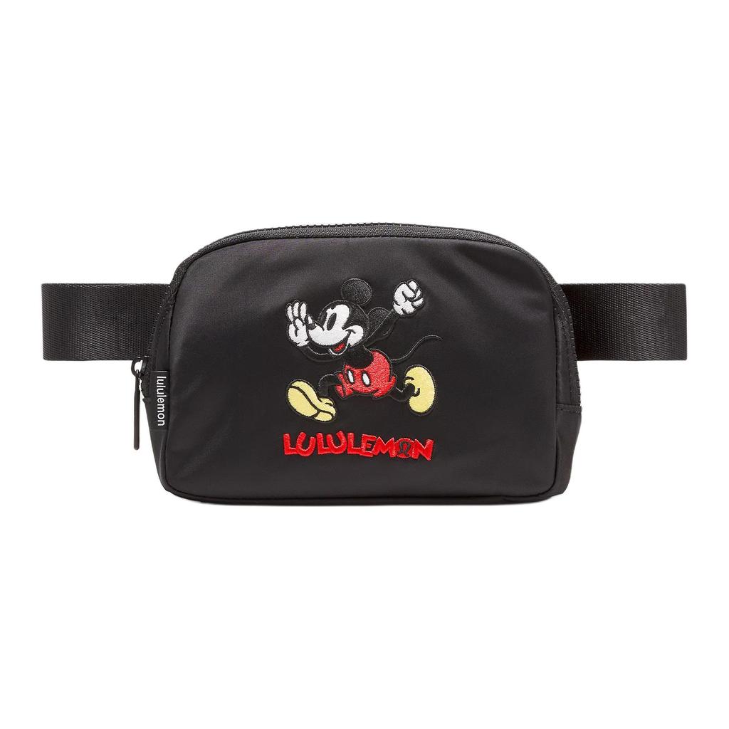 Lululemon X Disney Everywhere 1L Mickey Mouse Embroidered Zipper Nylon Shoulder Crossbody Waist Bag Unisex bags Black LU9BQ6S-0001