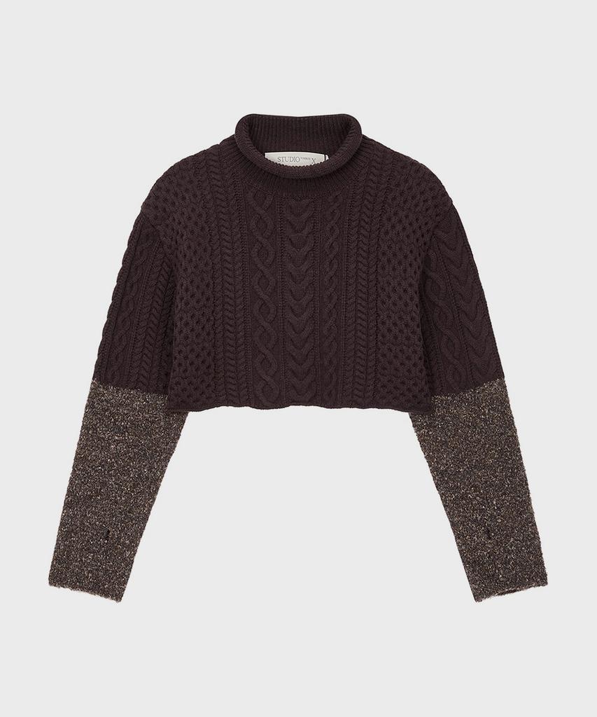 Seutyudiotomboiegseu (W) Cropped Cable Knit Pullover Brown