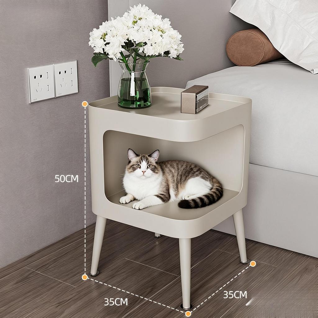 Modernes minimalistisches cremefarbenes Haustierhaus: Vielseitiger mittelgroßer Beistelltisch für Katzen & Hunde