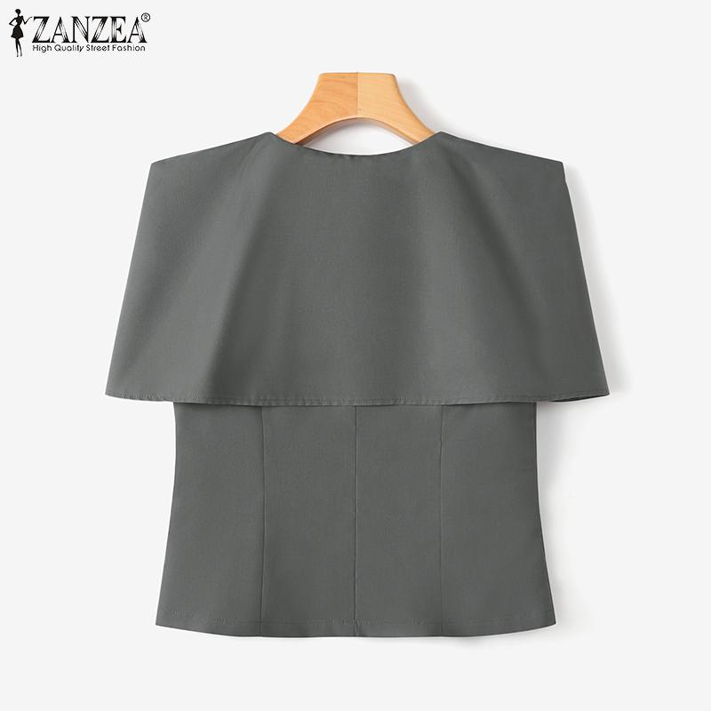 ZANZEA Kvinner Casual Rund Hals Sommer Kort Ermet Slim Bluse
