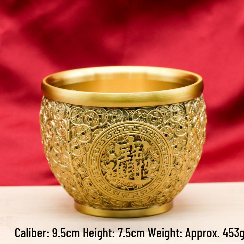 Brass Wealth & Blessings Jar: Home Ornament for Attracting Prosperity and Fortune