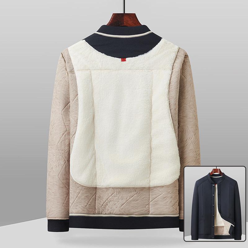 2025 Thickened Fleece-Lined Wool Cotton Jacket, Dad Style, for Middle-Aged & Elderly Men, Warm Plus-Size Coat