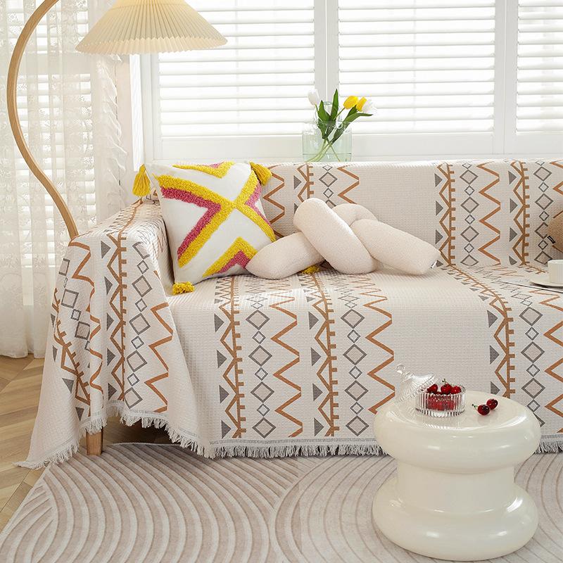Nordic Style Full Cover Sofa Cushion Blanket Universal Four Season Sofa Throw Walf Check Printing Sofa Towel Cover Home Decor