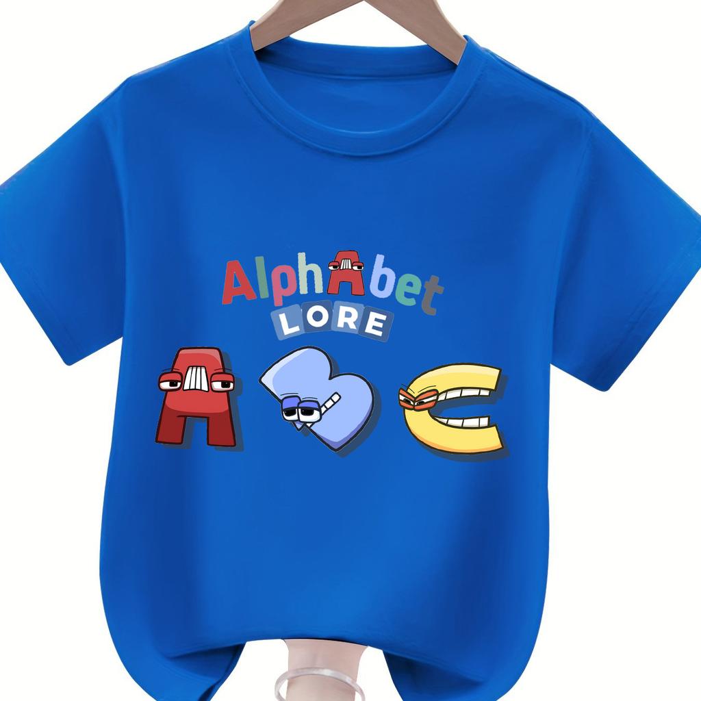 New Alphabet Lore Printed Kids Clothes Summer Boys Girls Tshirt Funny Cartoon Letter Fashion Short Sleeve Tshirt Crew Neck Top