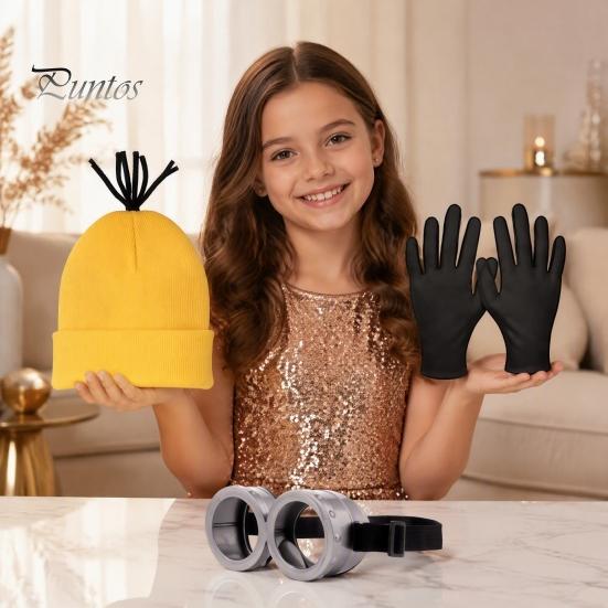 Themed Costume Full Set Knit Hat Set, Retro Round Glasses Suspenders Gloves, Halloween Party Holiday Masquerade Dress Up Cosplay Accessories