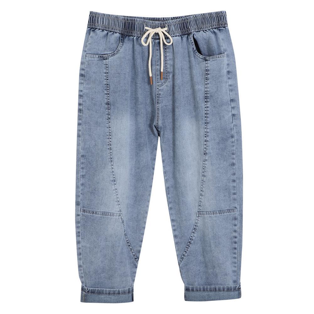 Plus Size High Elasticity Women's Summer Cropped Straight-Leg Jeans for Enhanced Comfort