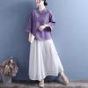 Women's Spring/Summer Embroidered Retro Chinese Frog Button Bell Sleeve Cotton Linen Shirt