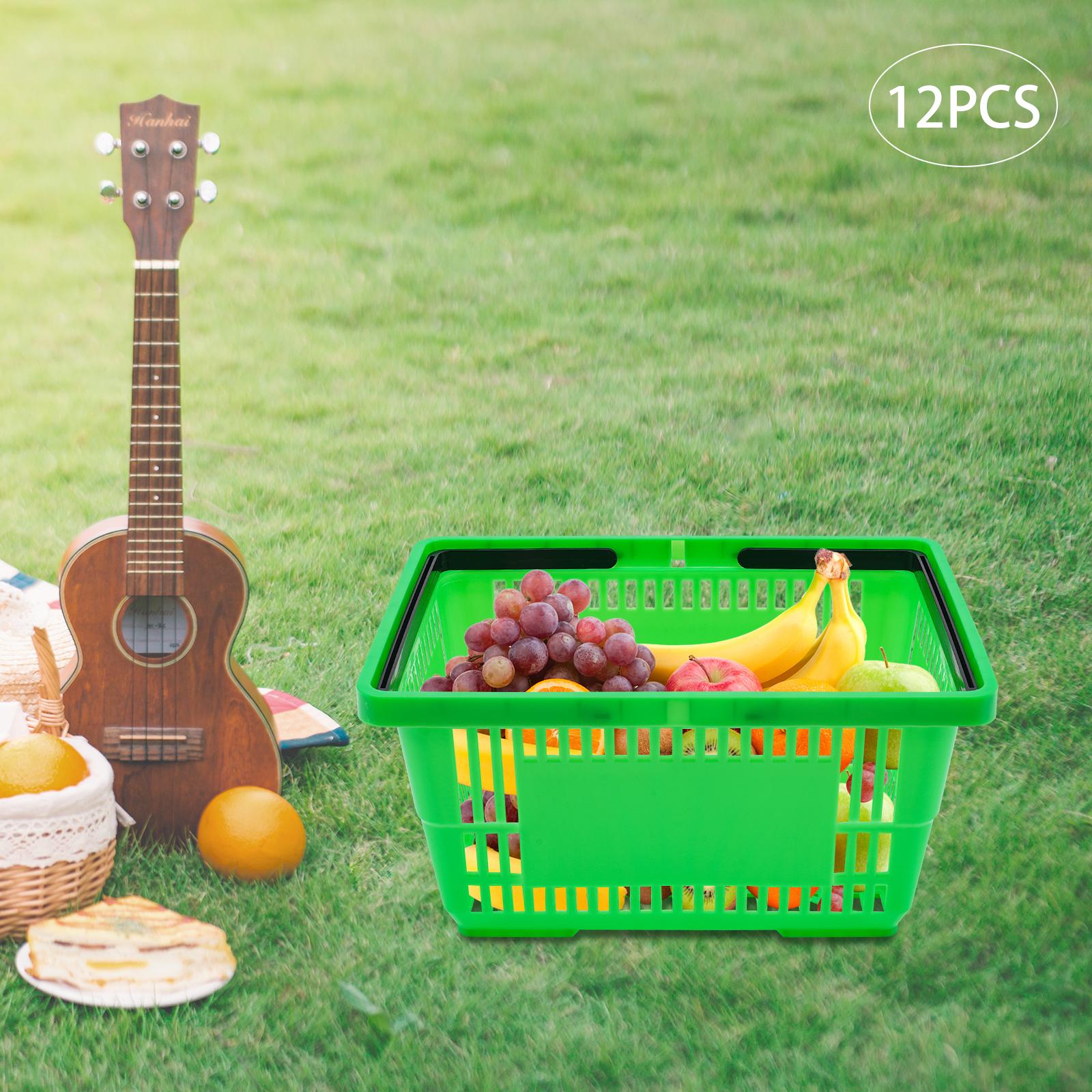 

12 Pcs Shopping Baskets 18L Plastic Shopping Baskets with Handles, Store Baskets Retail Baskets with Handles M зелёный