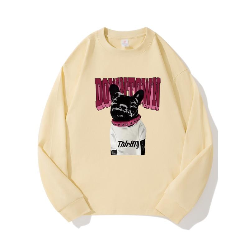 

Crooked Mouthed DogAutumnClothing Длинные рукава Чистый хлопок Новый мужской и женский топ, весенний внутренний слой, базовая рубашка, футболка с круглым вырезом и длинными рукавами XXL бежевый