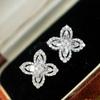 Women Jewelry Set Four Leaf Clover Necklace Diamond Ring Minimalist Stud Earrings