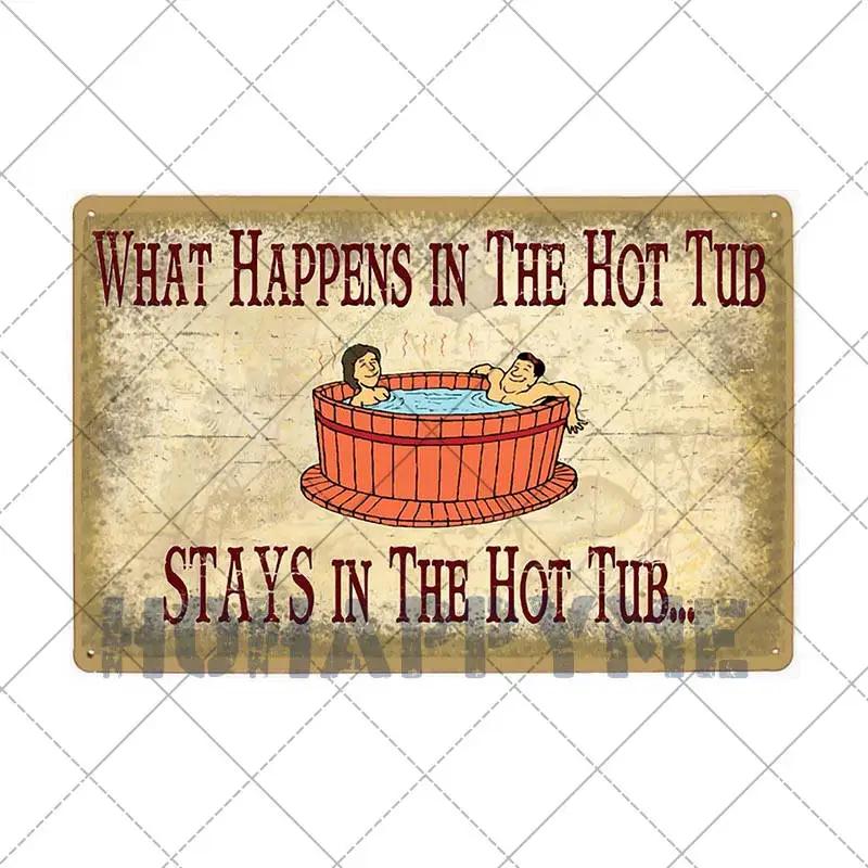 Funny Outdoor Hot Tub Metal Tin Sign Plates Vintage Poster Bathroom Plaques Wall Decorative Retro Home Decor 20*30cm