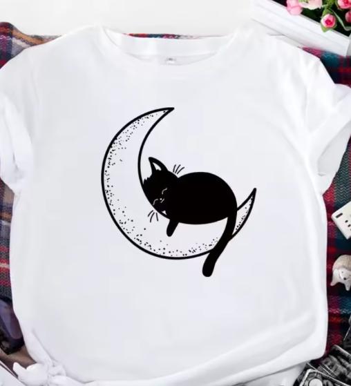 Black Casual Womens Short Sleeve Crew Neck TShirt Cute Ginger Cat Graphic Print Regular Fit Comfortable Fabric Casual Style