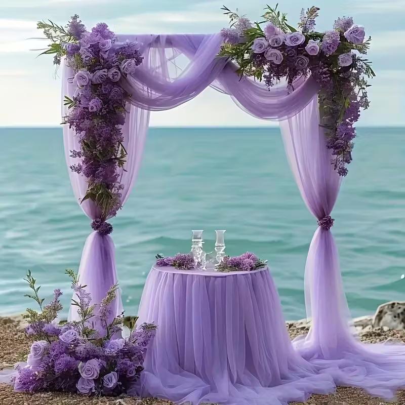 Tüllstoff Himmelblau Transparent Tischläufer Stuhl Schleifen Hintergrund Vorhänge für Babyparty Geburtstag Hochzeit für Party Fotos Dekoration