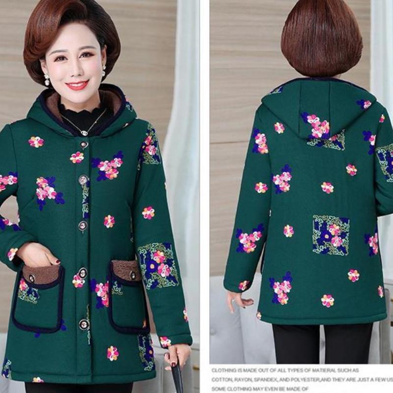 Women's Coat Down Cotton Jacket Autumn Winter Print Parkas Thick Plush Cotton Jacket Hooded Female Casual Warm Outerwears