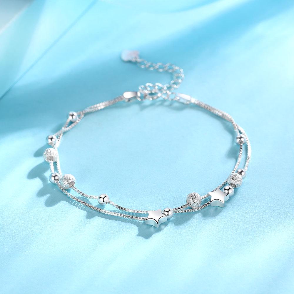 S925 Sterling Silver Double Layer Star Bracelet - Women s Light Luxury, Frosted Beads, Exquisite and Simple Design. 925 Silver