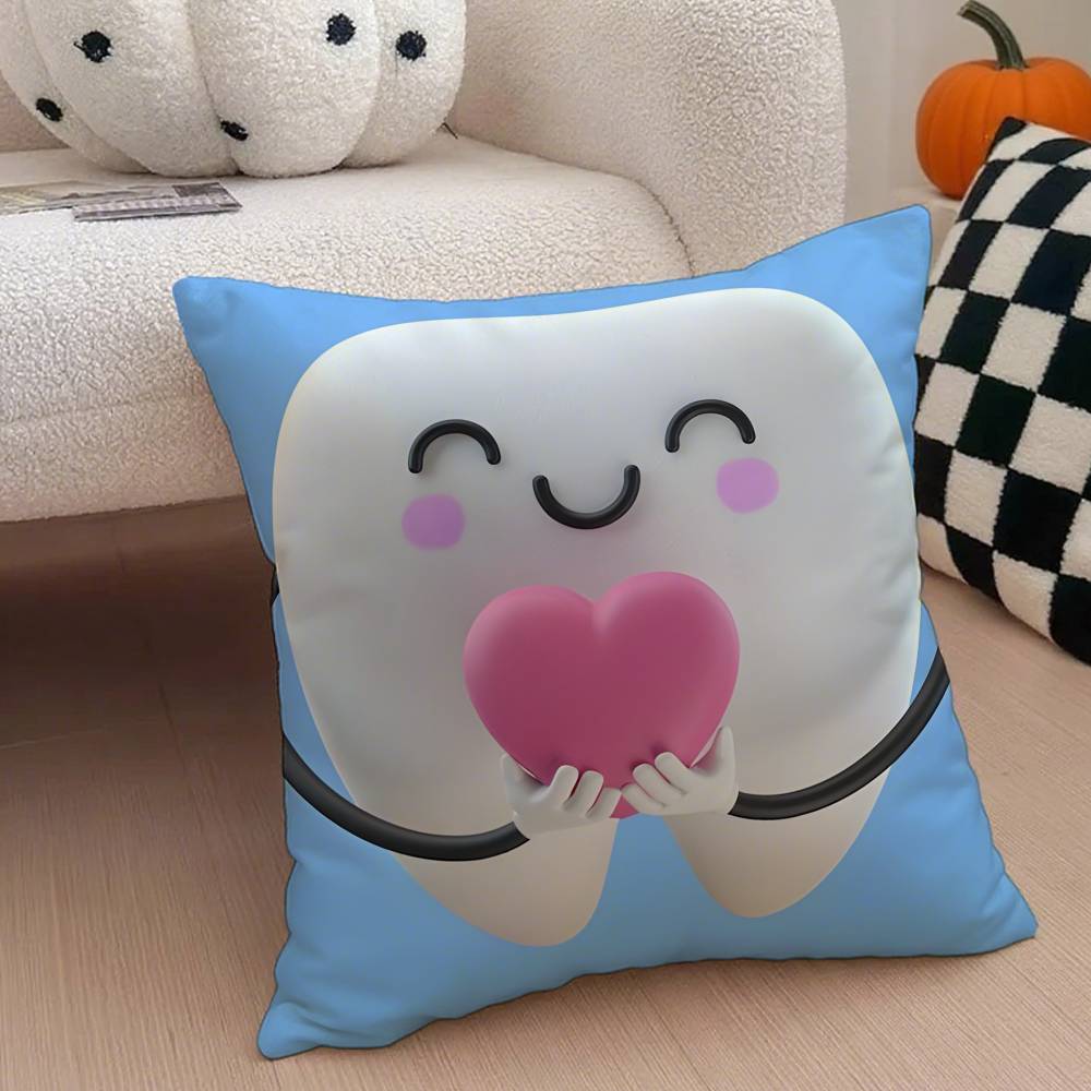 Стоматологическая клиника Новинка Зуб аниме Наволочка Антипылевая клещевая наволочка Невидимая молния Шелковистый короткий плюш Чехол для подушки дивана 12x12Inch