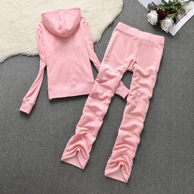 Damen Samt Freizeit Sportbekleidung Set: Einfarbiger Cardigan-Hoodie & Slim-Fit-Jogginghose