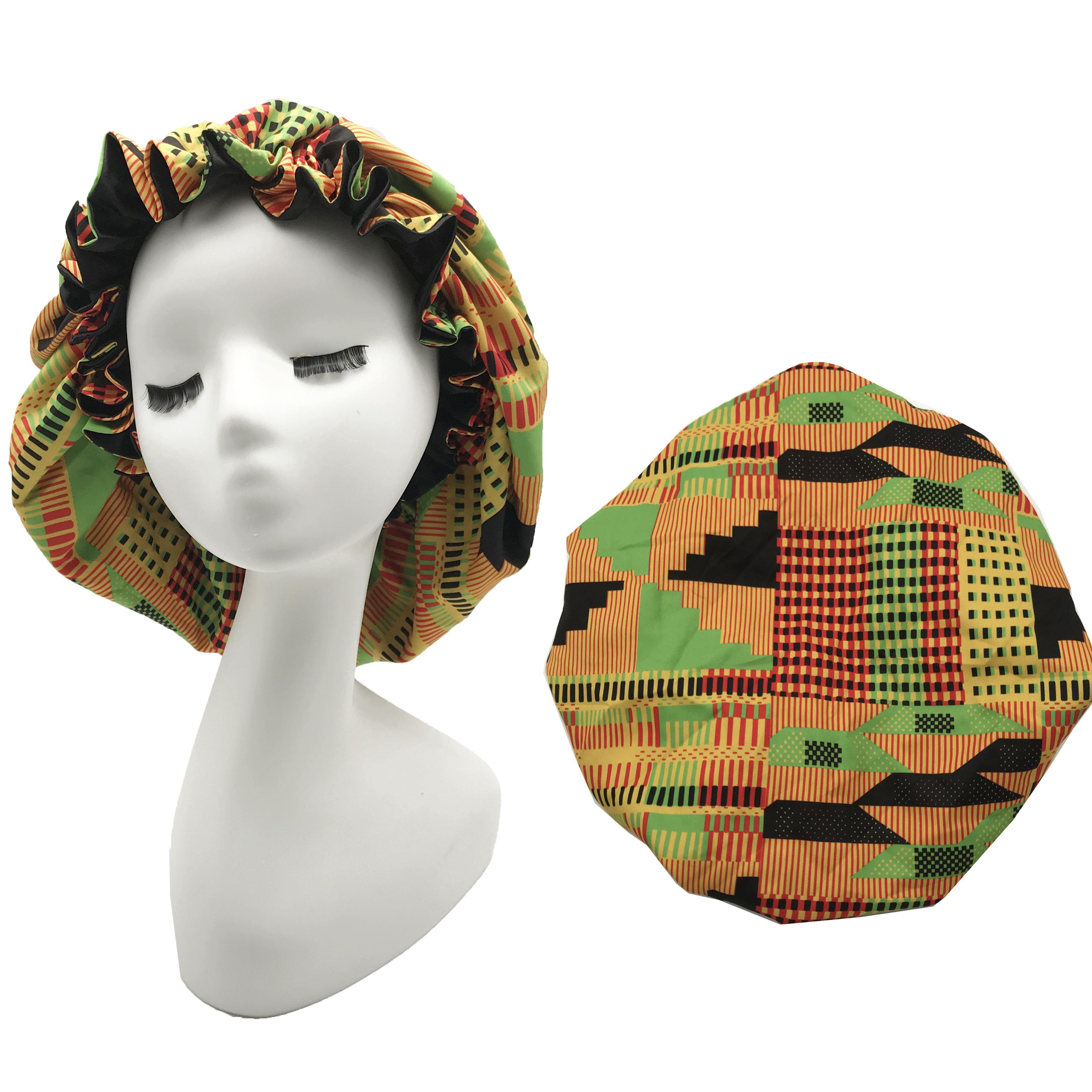 High Quality Wholesale Luxury Soft Silk Hair Bonnet Satin Sleep Caps African Print Ladies Daily Wax Fabric Ankara Bonnet