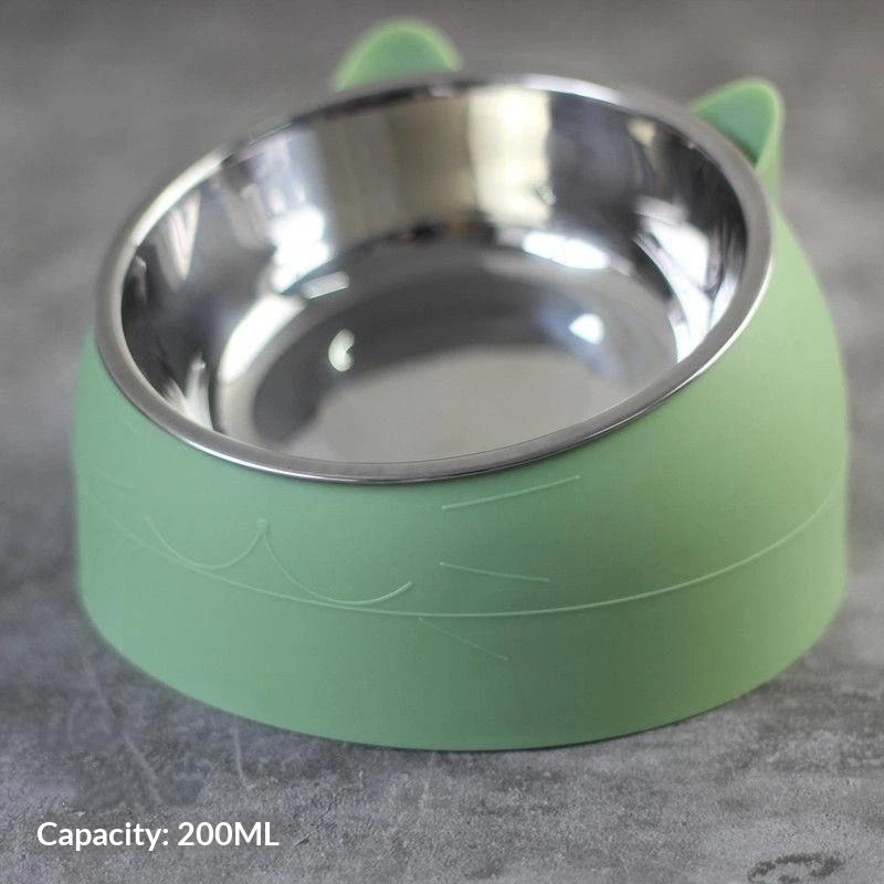 Cat Ear Shaped Elevated Stainless Steel Pet Bowl Non-Slip Scratch Resistant Feeder for Small Cat Dog Food Water
