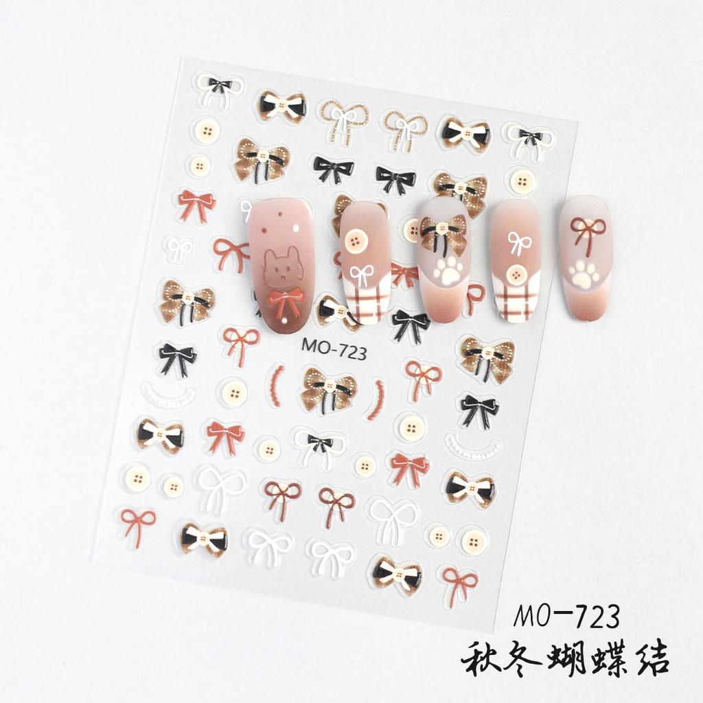5D Nail Art Relief Nail Sticker Ribbon Bow Nail Decoration Manicure Tool For Nail Salon Self Adhesive DIY Decals For Fall Winter