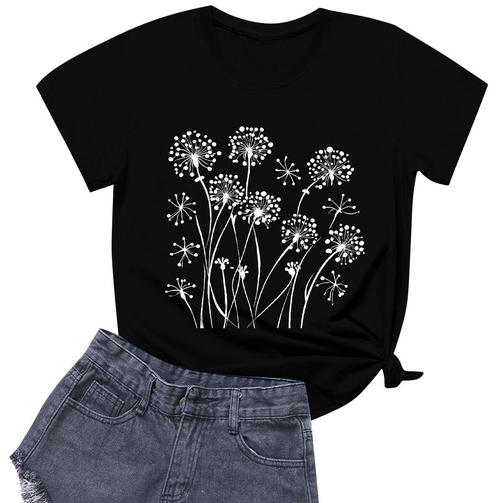 Women's Fashion Casual Printed Short Sleeve Round Neck Pullover Tops