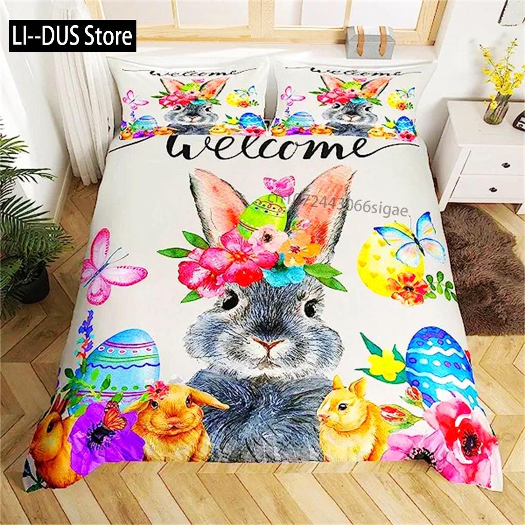 

Easter Rabbit Duvet Cover Easter Bedding Set Floral Cute Rabbit Pet Queen Size Kawaii Presents Easter Day Gifts For Toddlers 135x200cm