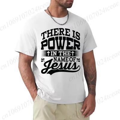 There Is Power In The Name of Jesus Print Tshirts Summer Casual Crew Neck TShirt Regular Fit Jesus Tshirt Men Clothing