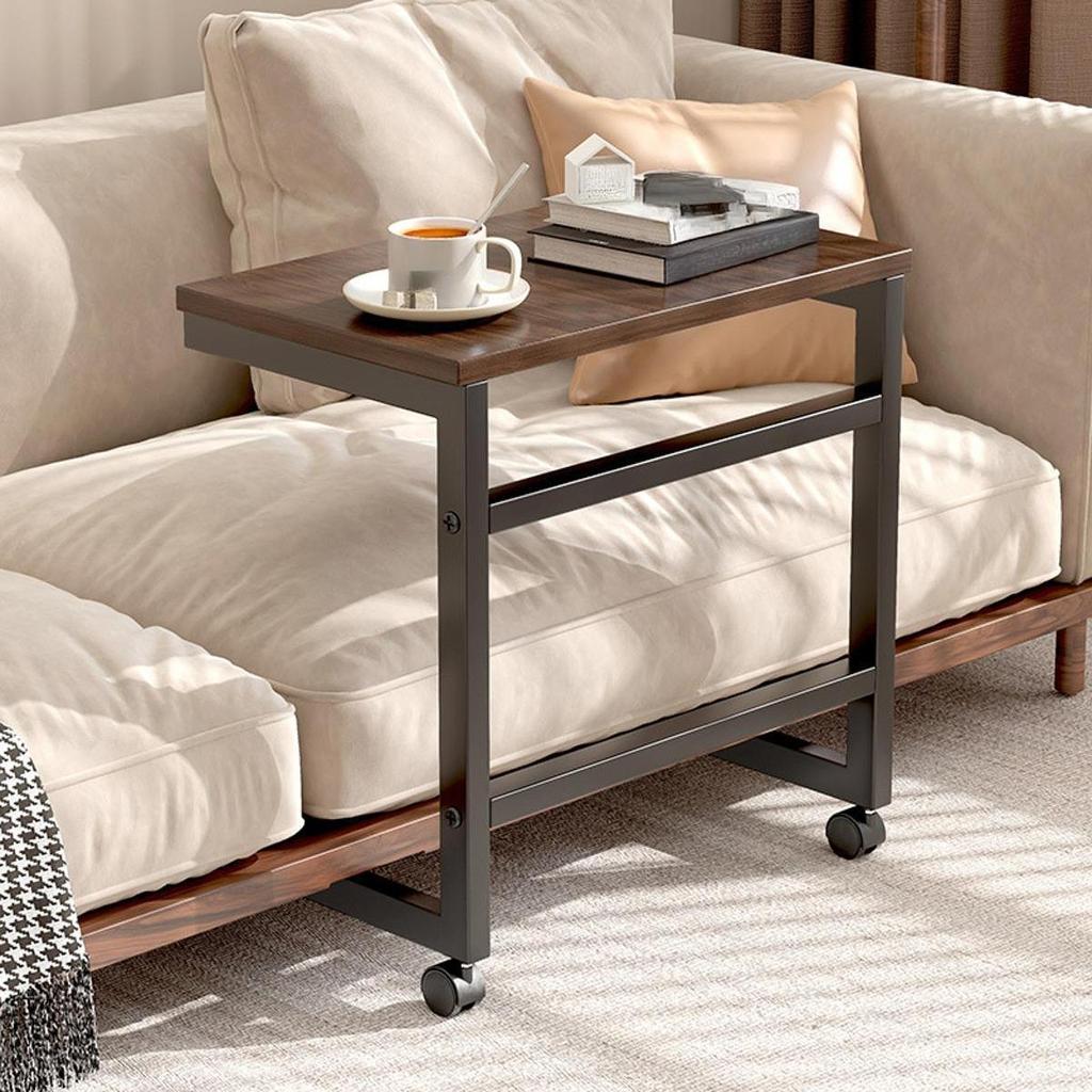 End Table Furniture Practical C Shaped TV Tray for Bedside Small Space Proch Brown