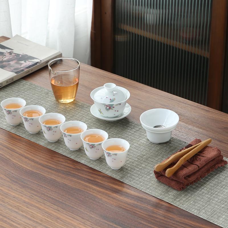 White Porcelain Tea Art Teaching Tea Set Travel Portable Bag Ceramic Kung Fu Tea Set Tea Artist Training Examination